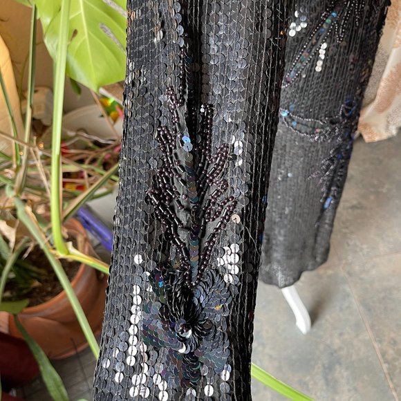 Vintage Black Beaded and Sequin Dress - Picture 4 of 7